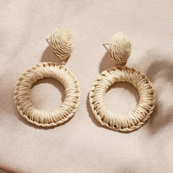 Beige Circle Drop Earrings - Picture 3 of 5